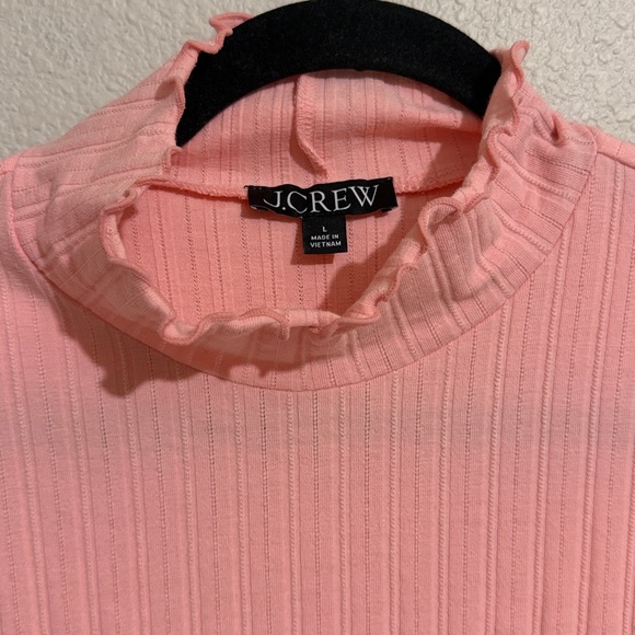 J. Crew Peach Pointelle Knit Ruffled Ribbed High Neck Long Sleeve Top - Picture 3 of 5